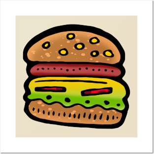 Simple Burger Cartoon Drawing Posters and Art